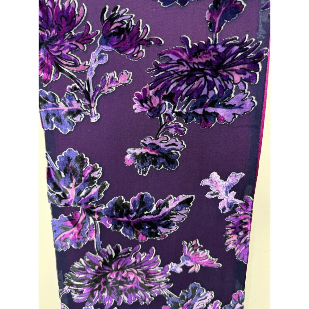 Velvet Burnout Floral Scarf Purple/Pink 9.5x64 + fringe